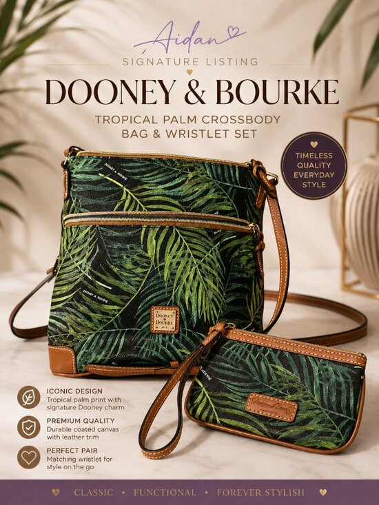 Dooney & Bourke Handbags - Dooney & Bourke Palm Leaf Crossbody Bag + Matching Wristlet Tropical EUC